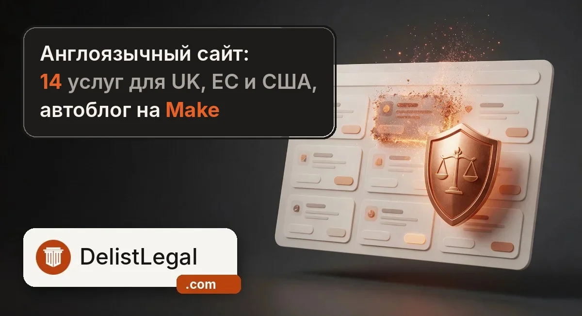 DelistLegal: сайт сервиса удаления негативного контента для UK, ЕС и США